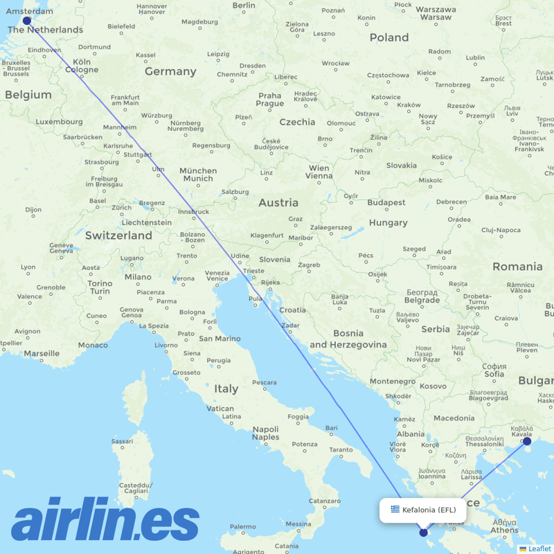 TUIfly Netherlands from Kefalonia destination map