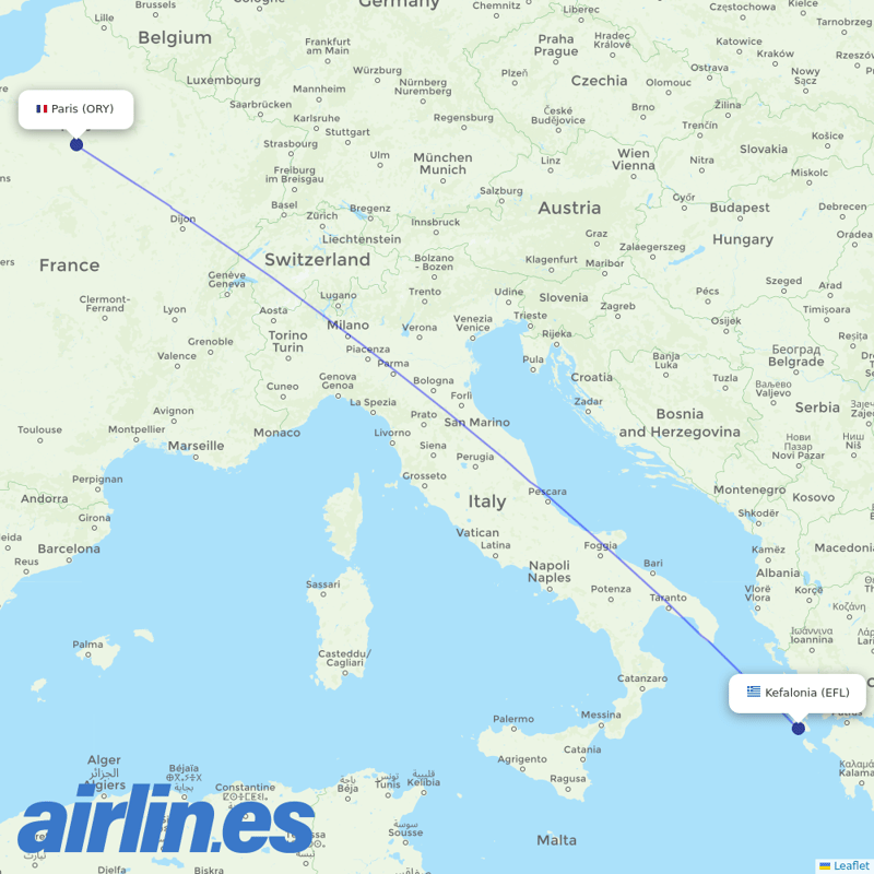 Transavia France from Kefalonia destination map