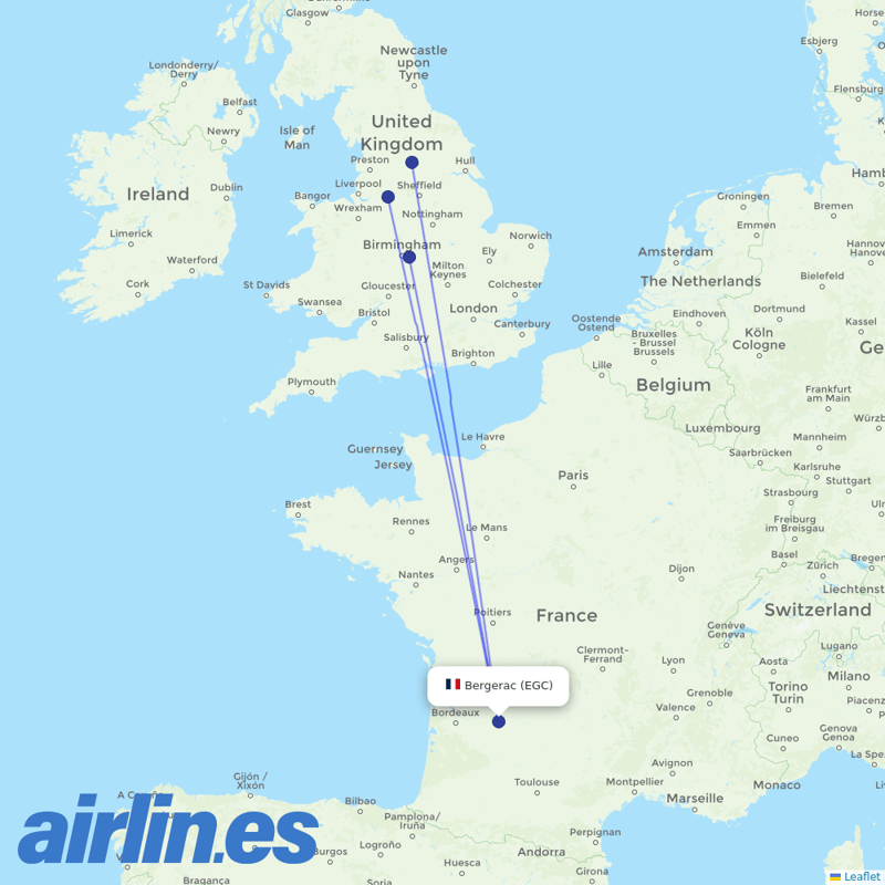 Jet2 from Roumaniere destination map