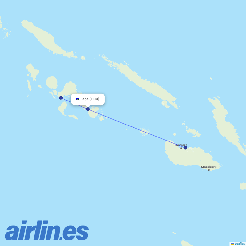 Solomon Airlines from Sege Airport destination map
