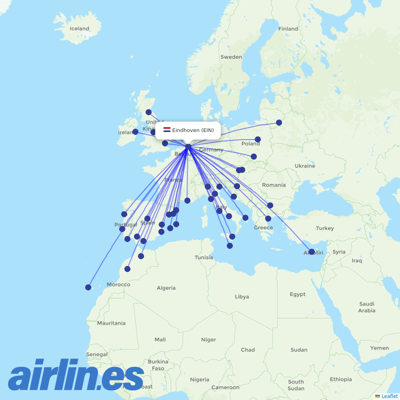 Ryanair from Eindhoven Airport destination map