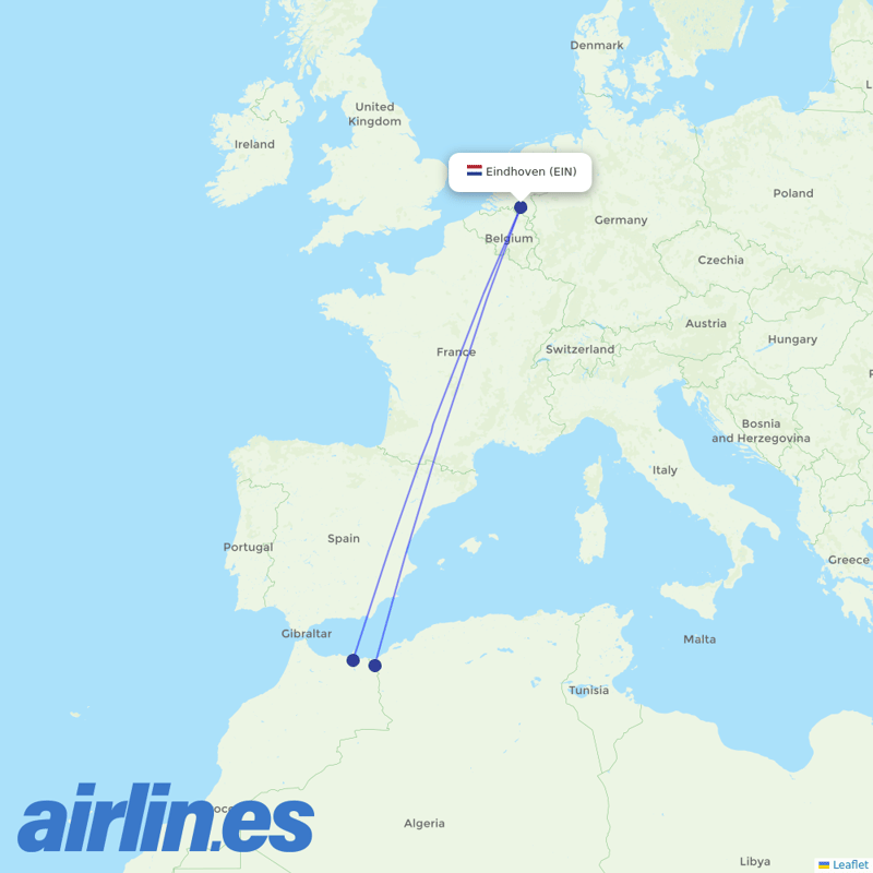 TUI Airlines Belgium from Eindhoven Airport destination map