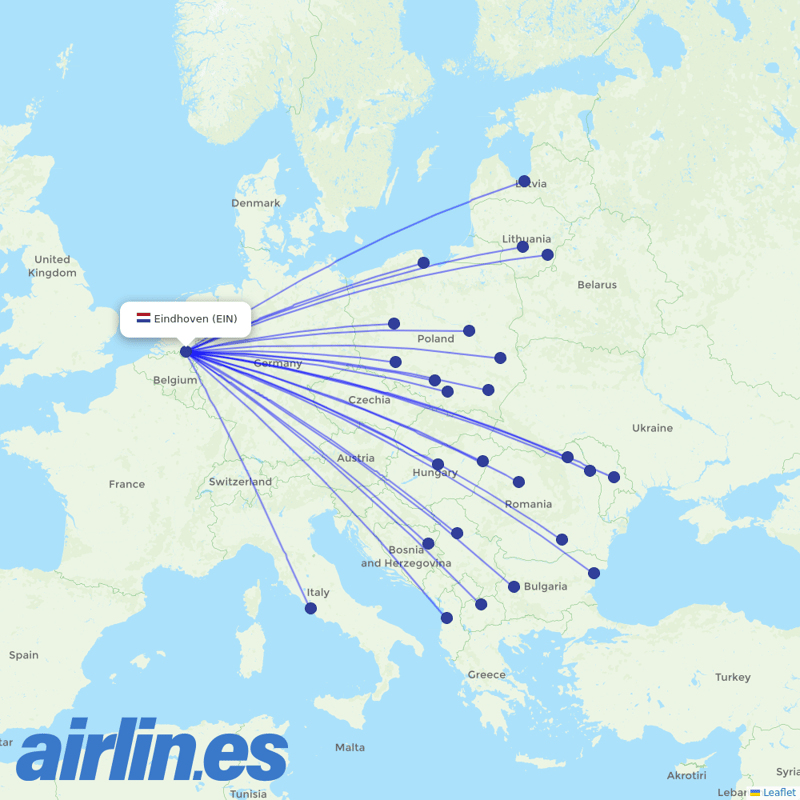 Wizz Air from Eindhoven Airport destination map