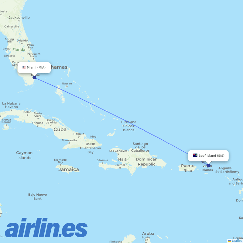 American Airlines from Beef Island destination map