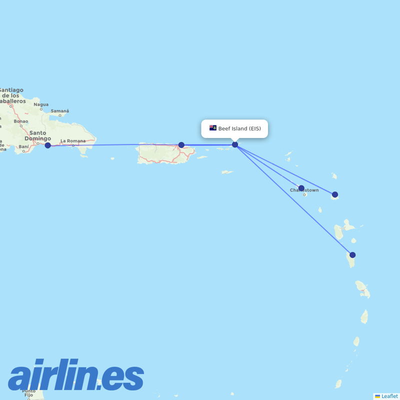 interCaribbean Airways from Beef Island destination map
