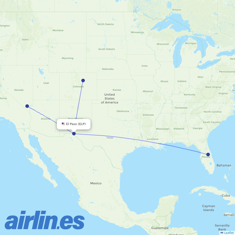 Frontier Airlines from El Paso International Airport destination map