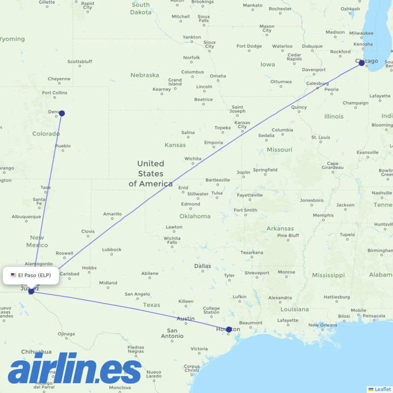 United Airlines from El Paso International Airport destination map