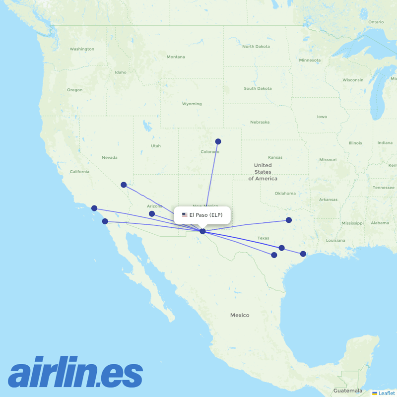Southwest Airlines from El Paso International Airport destination map