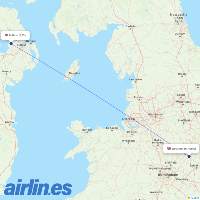 Ryanair UK from Nottingham Airport destination map