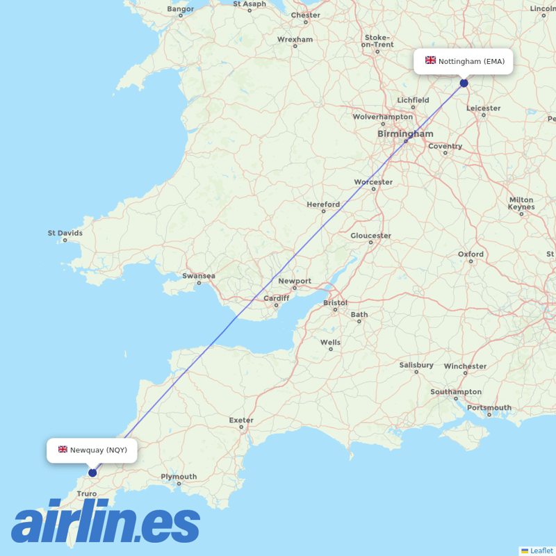 Eastern Airways from Nottingham Airport destination map