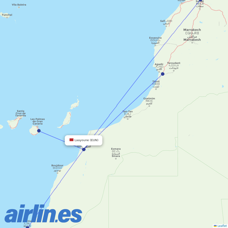 Royal Air Maroc from Laayoune destination map