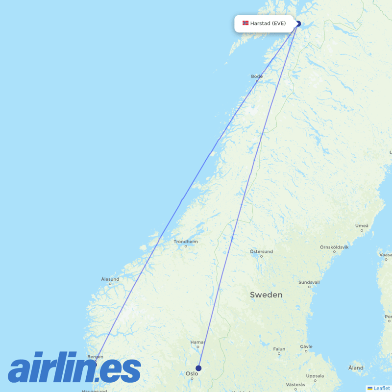 Norwegian Air from Harstad-Narvik destination map