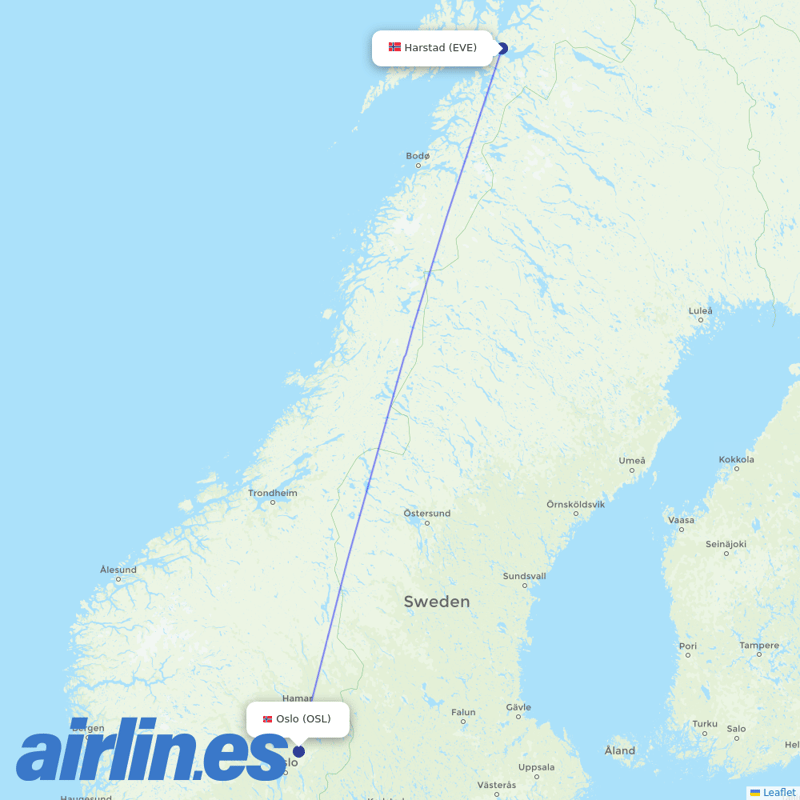Scandinavian Airlines from Harstad-Narvik destination map
