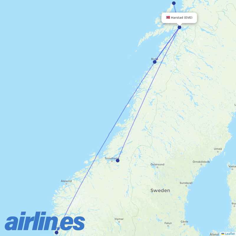 Wideroe from Harstad-Narvik destination map