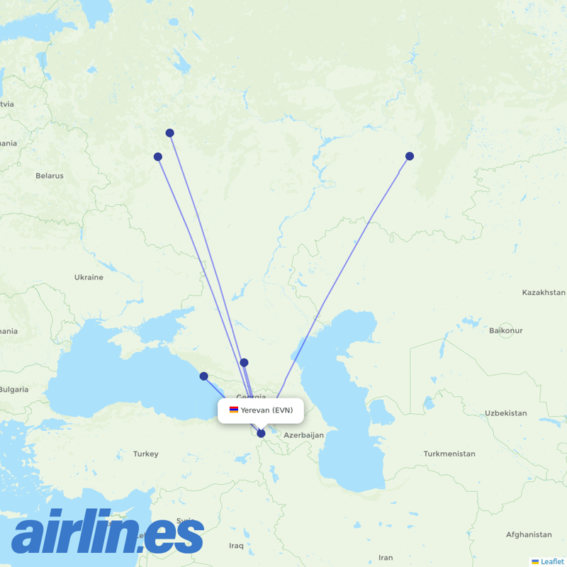 Azimuth Airlines from Zvartnots International Airport destination map