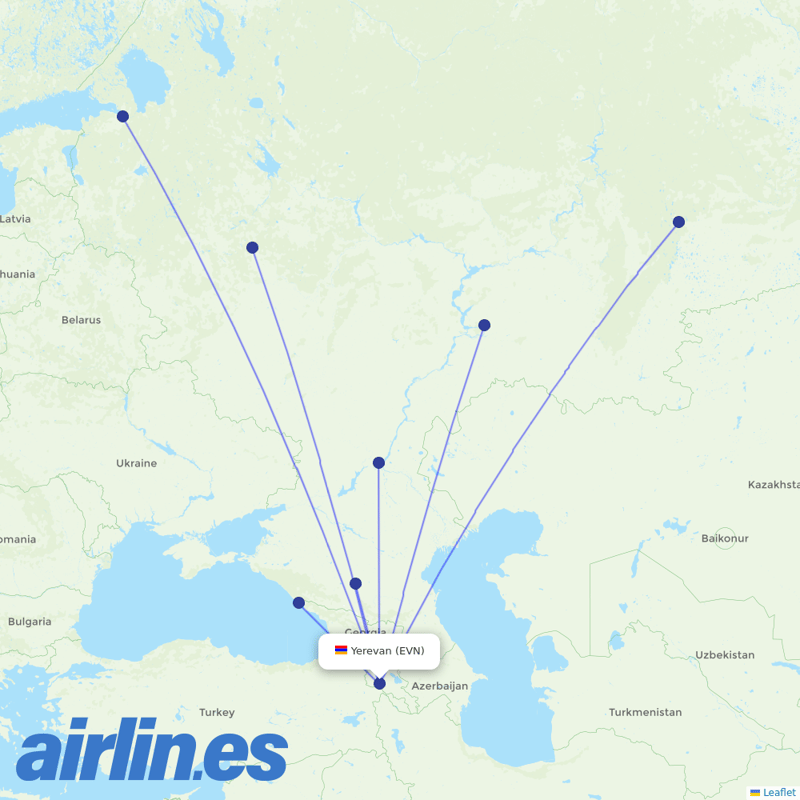 Aeroflot from Zvartnots International Airport destination map