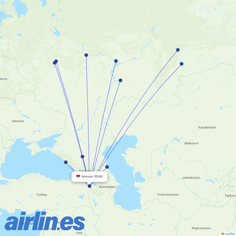 Red Wings from Zvartnots International Airport destination map