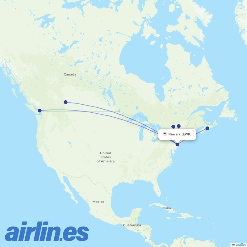 Air Canada from Newark Liberty International destination map