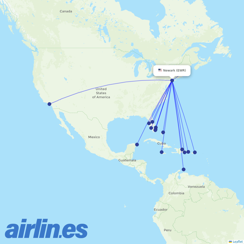JetBlue Airways from Newark Liberty International destination map