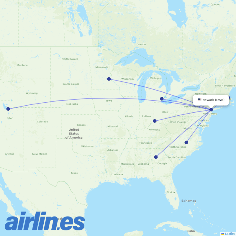 Delta Air Lines from Newark Liberty International destination map