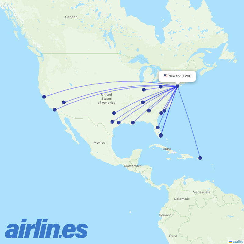 Spirit Airlines from Newark Liberty International destination map