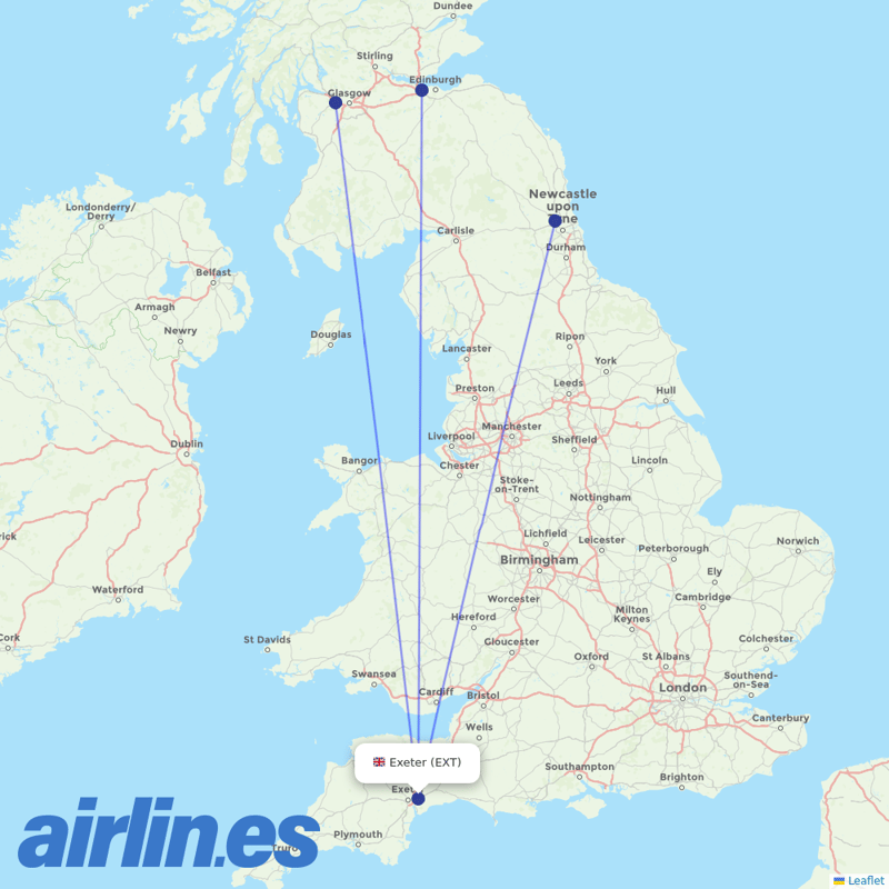 Loganair from Exeter destination map