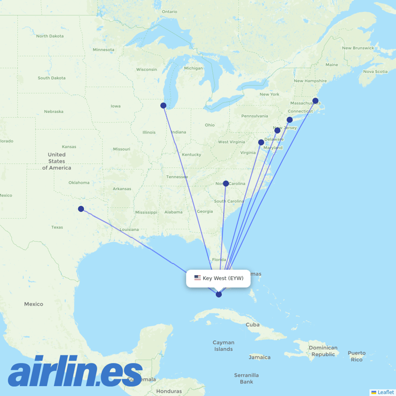 American Airlines from Key West International destination map