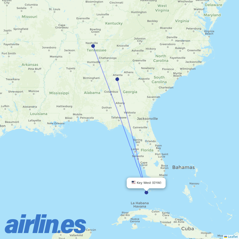 Delta Air Lines from Key West International destination map