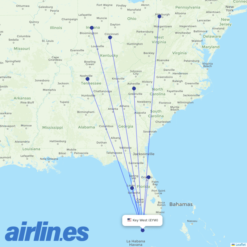Allegiant Air from Key West International destination map