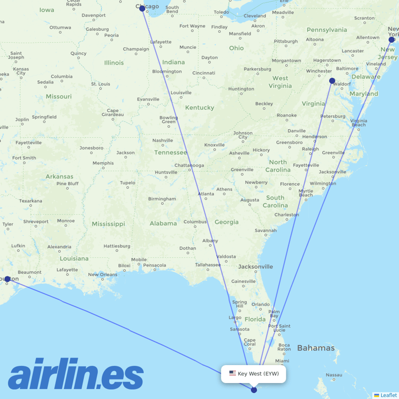 United Airlines from Key West International destination map