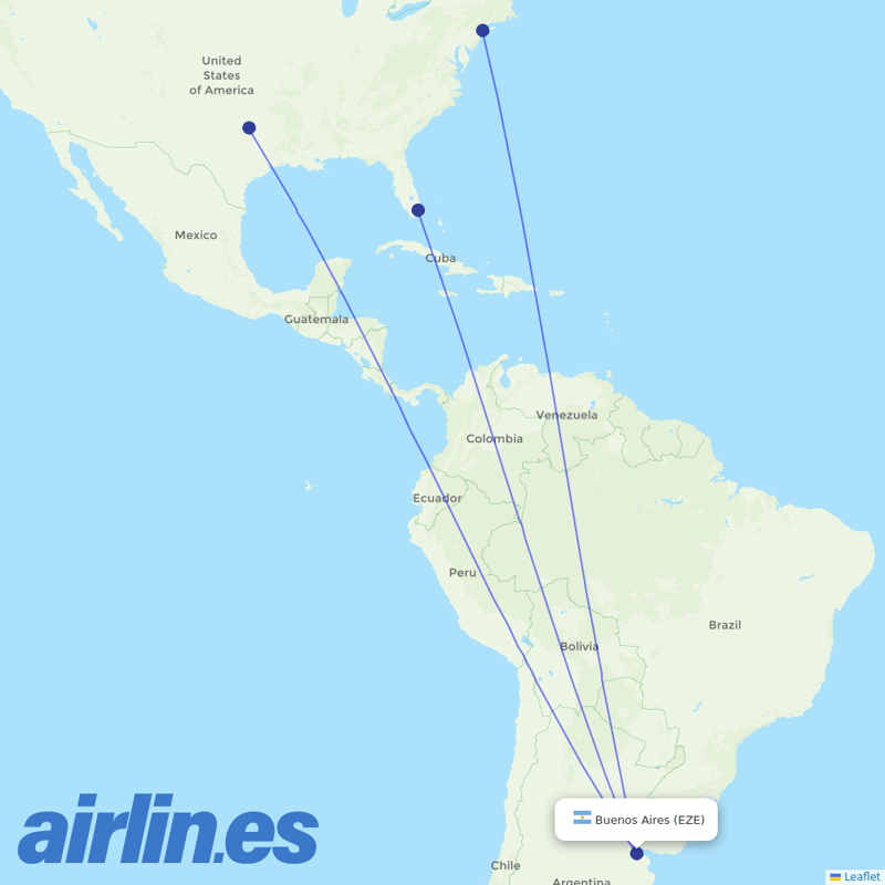 American Airlines from Ministro Pistarini International Airport destination map