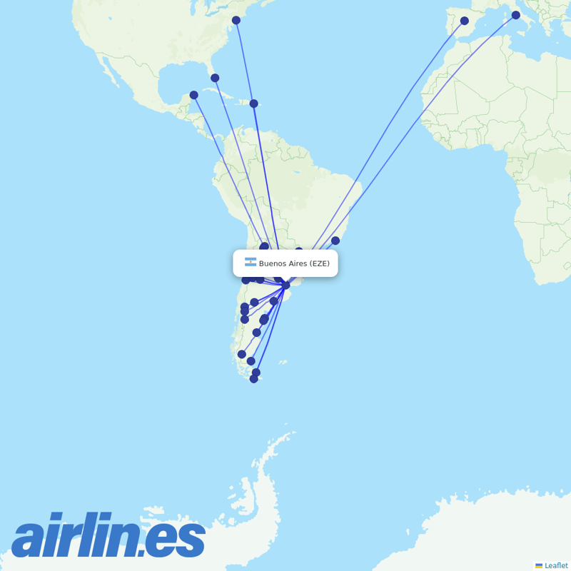 Aerolineas Argentinas from Ministro Pistarini International Airport destination map