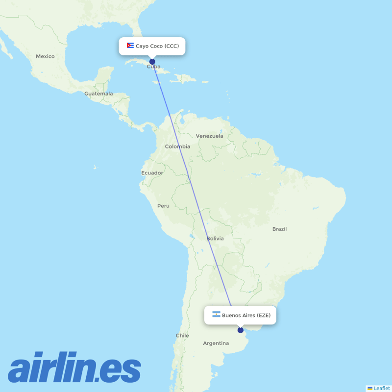 Cubana de Aviacion from Ministro Pistarini International Airport destination map
