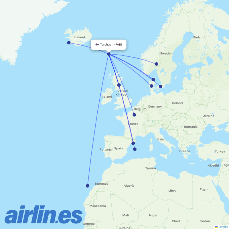 Atlantic Airways from Vagar destination map