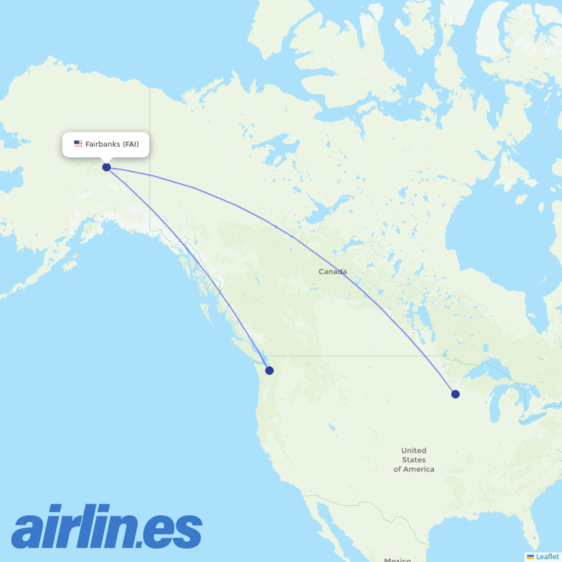Delta Air Lines from Fairbanks International destination map