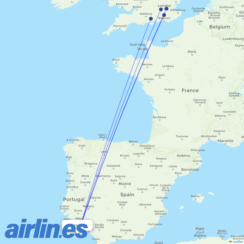 British Airways from Faro Airport destination map