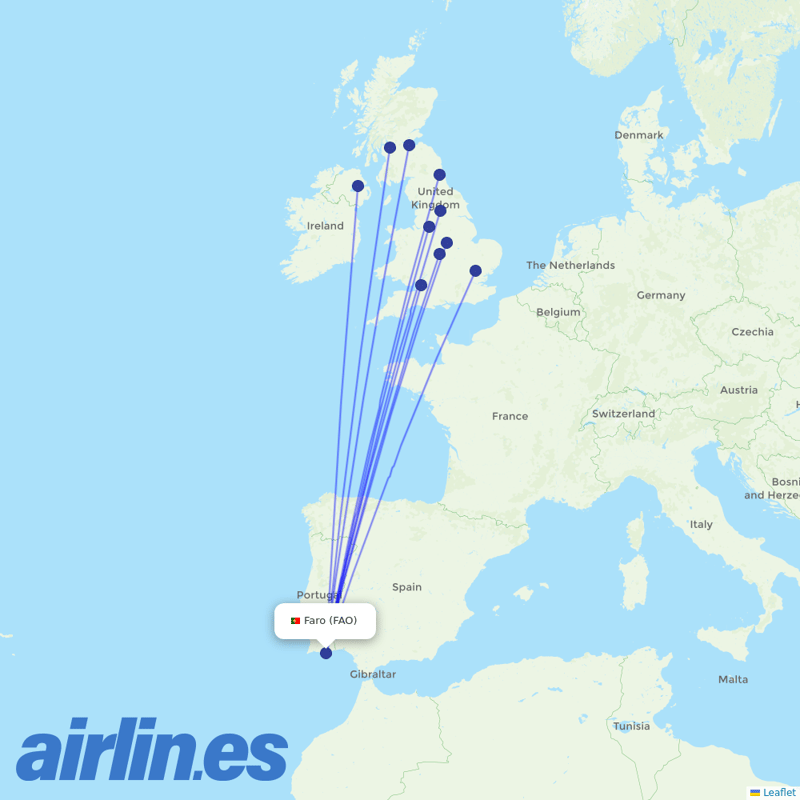Jet2 from Faro Airport destination map