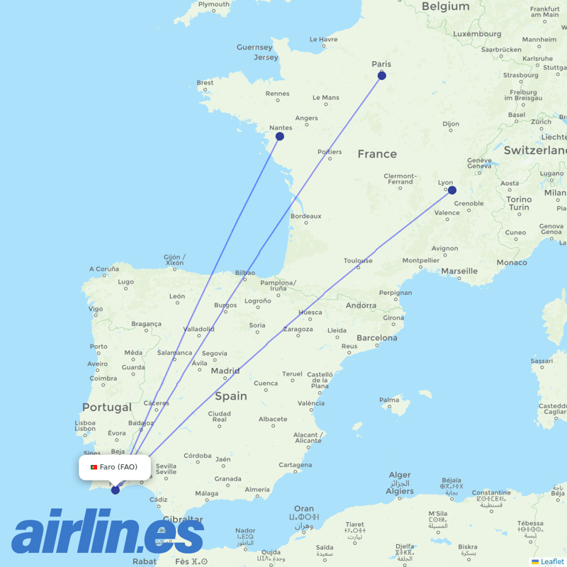 Transavia France from Faro Airport destination map