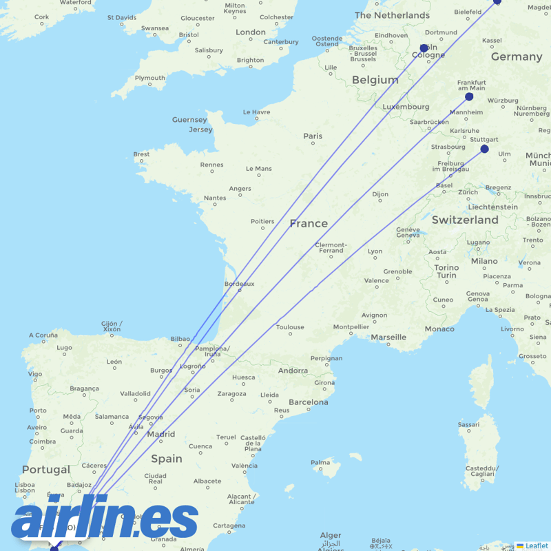 TUIfly from Faro Airport destination map
