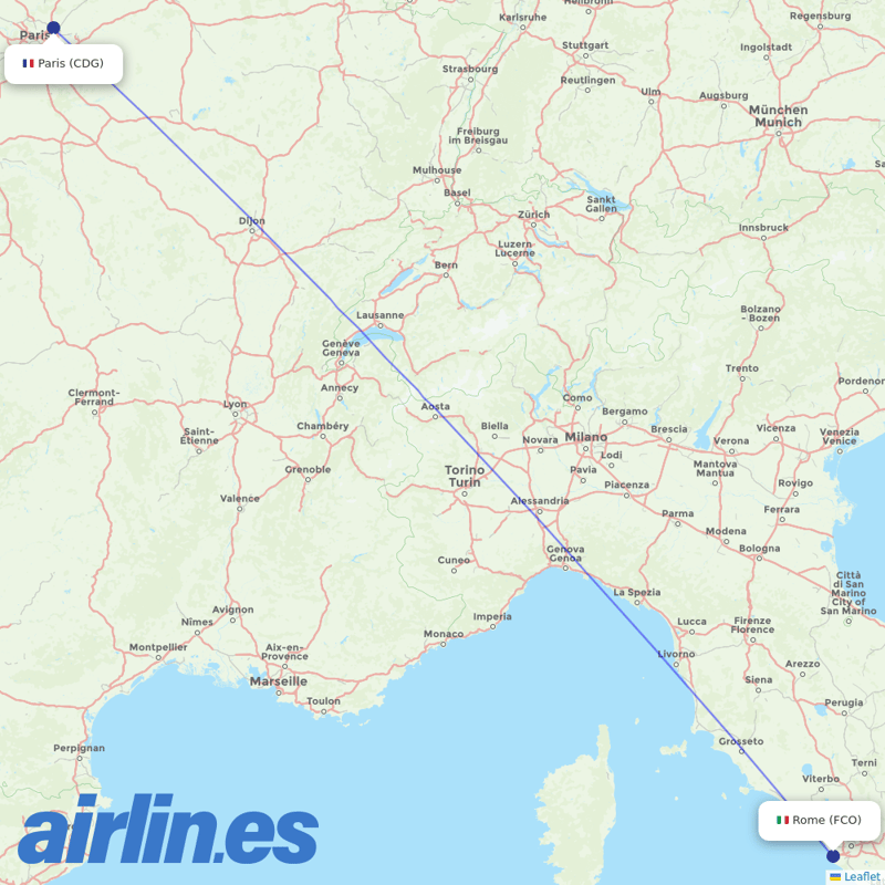 Air France from Fiumicino destination map