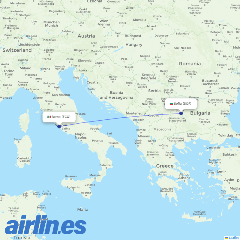 Bulgaria Air from Fiumicino destination map