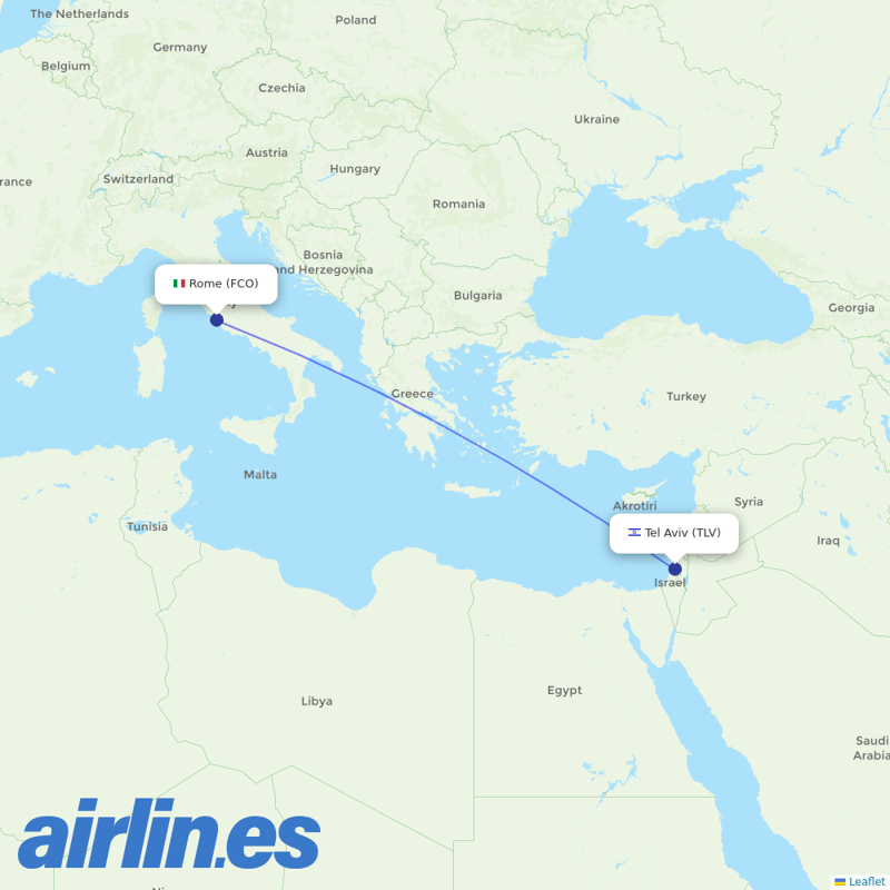 Arkia Israeli Airlines from Fiumicino destination map