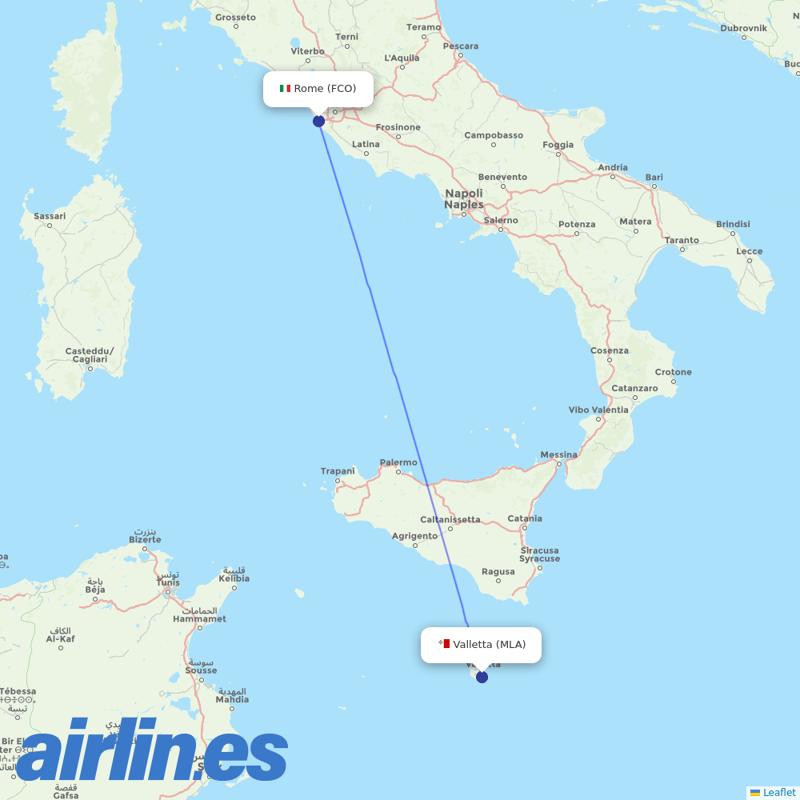Air Malta from Fiumicino destination map