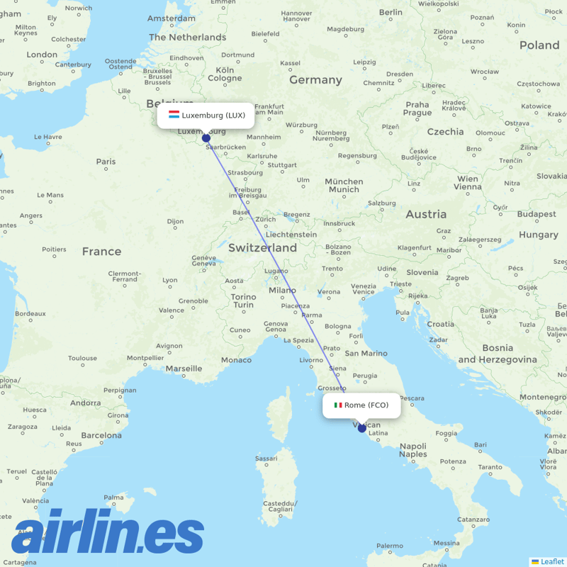 Luxair from Fiumicino destination map