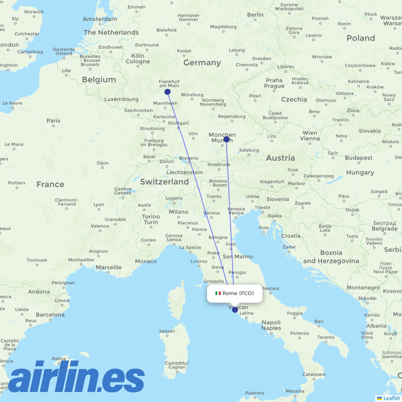 Lufthansa from Fiumicino destination map