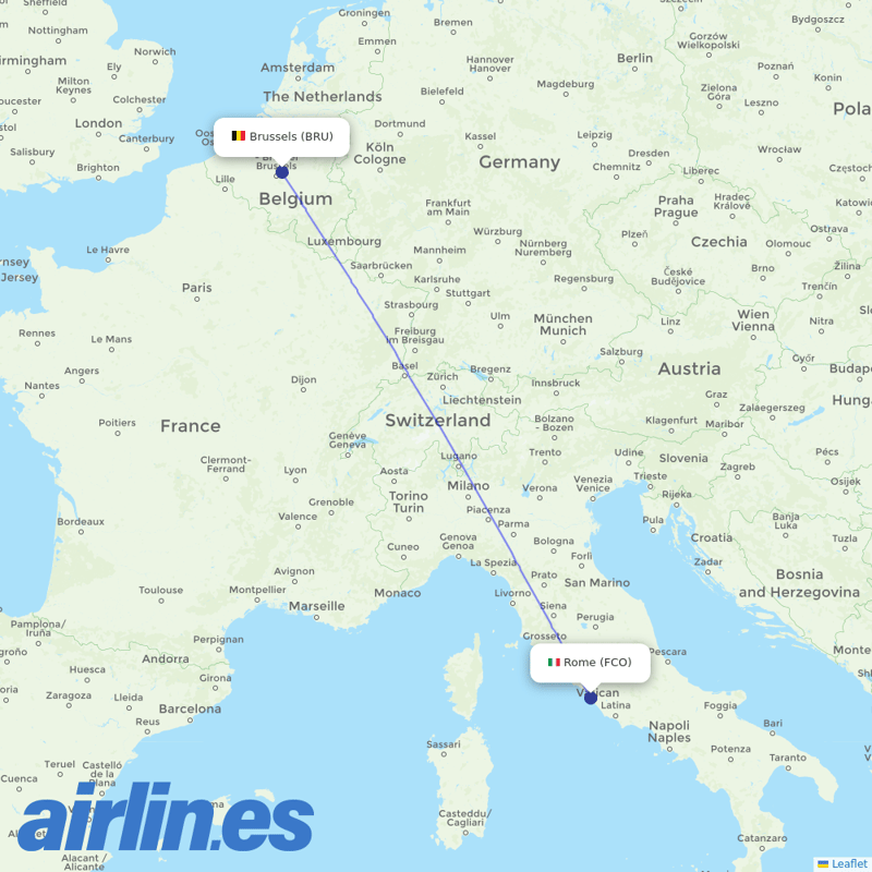 Brussels Airlines from Fiumicino destination map