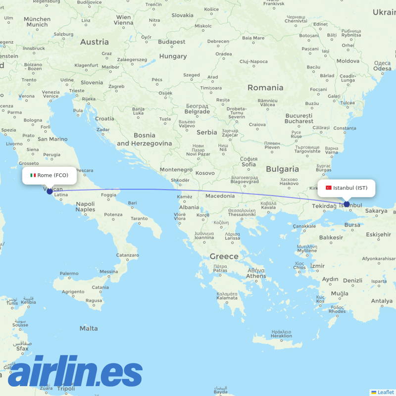 Turkish Airlines from Fiumicino destination map
