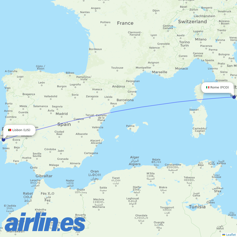 TAP Portugal from Fiumicino destination map