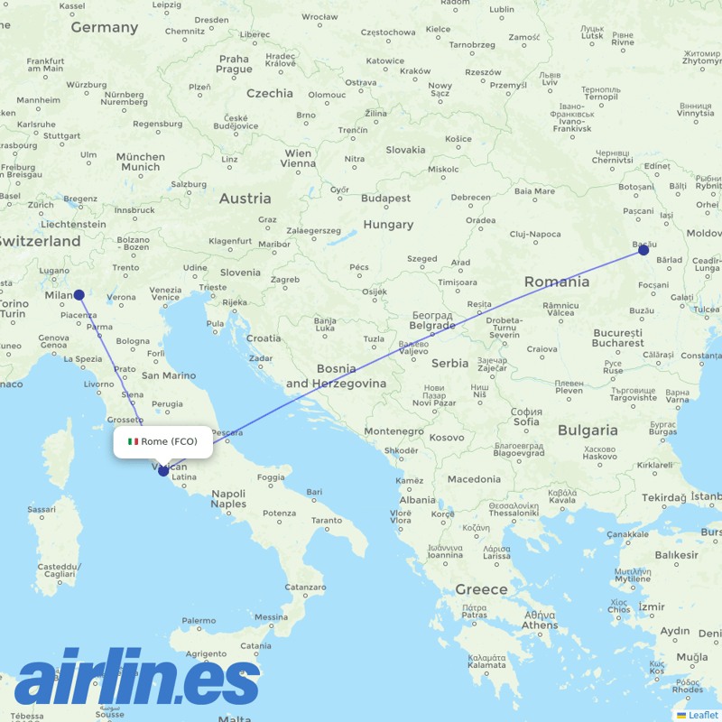 SA Express from Fiumicino destination map