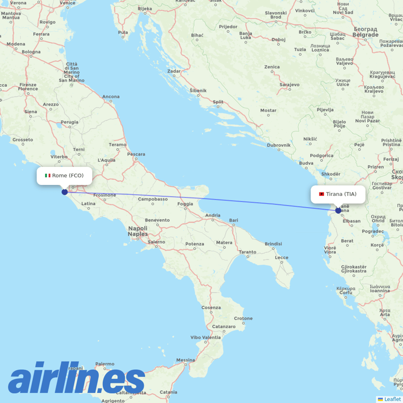 Air Albania from Fiumicino destination map